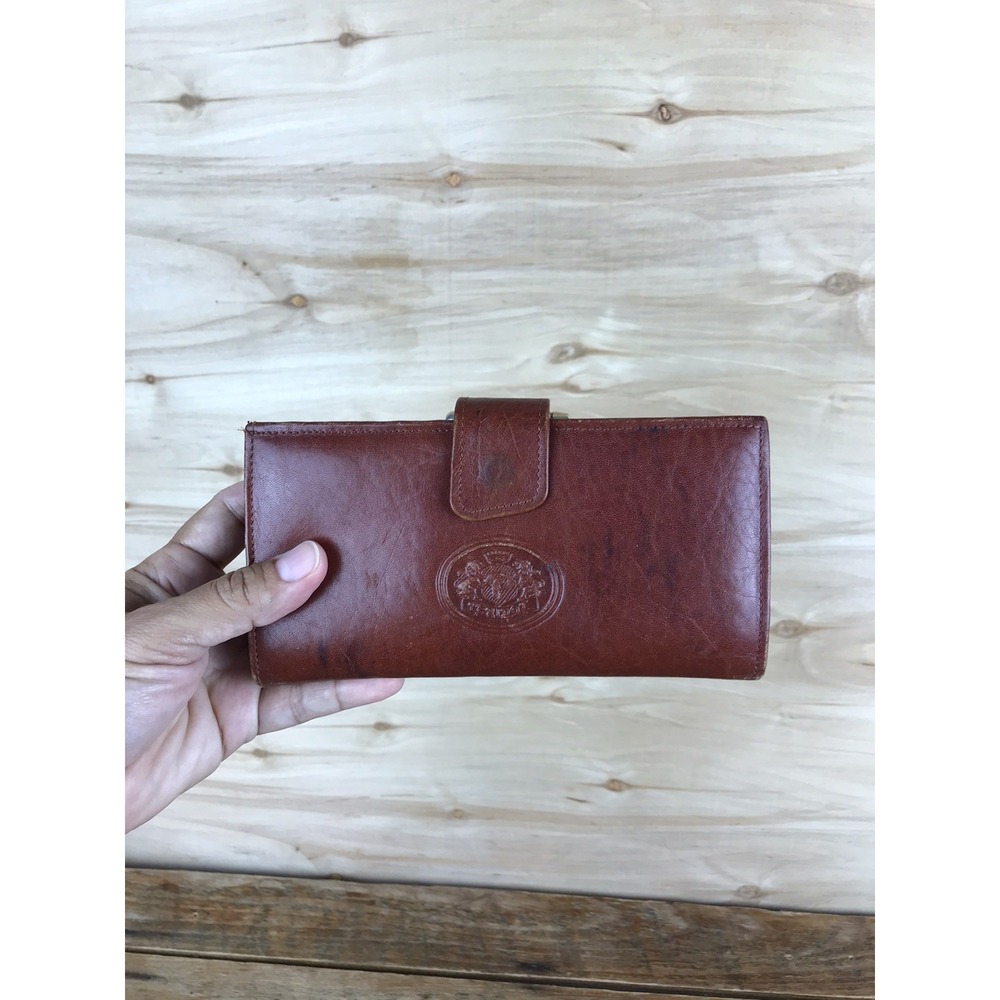 Vtg MCM Unique Brown Leather Wallet Clutch Peridot No. 007 Kiss Lock - Picture 11 of 11
